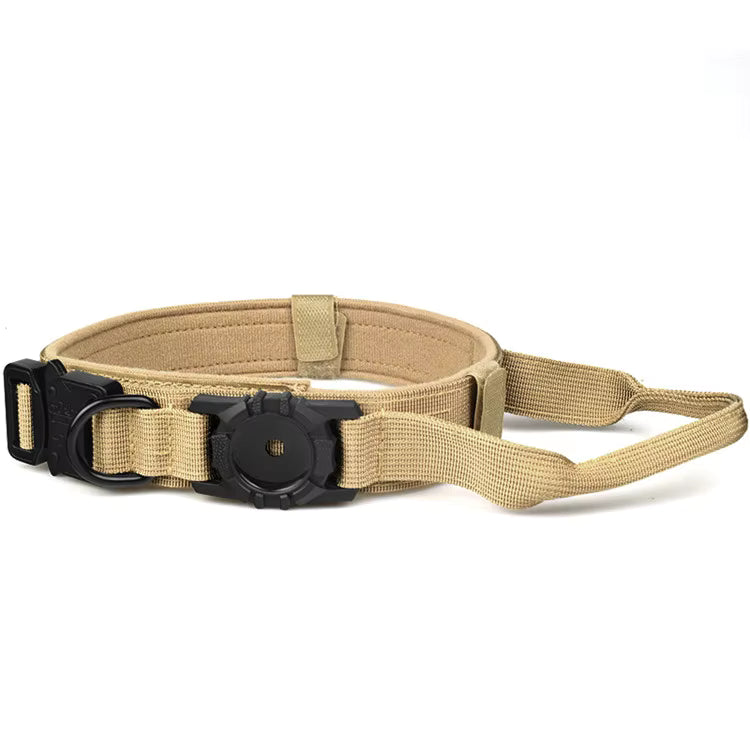 Rugged Tactical Dog Collar with AirTag GPS Tracker Holder