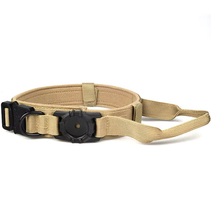 Rugged Tactical Dog Collar with AirTag GPS Tracker Holder