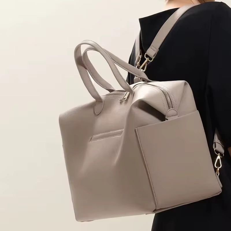 Women’s Large Vegan Leather Work Tote Bag with Zipper