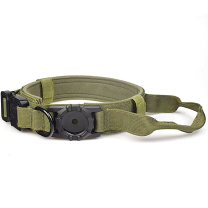 Rugged Tactical Dog Collar with AirTag GPS Tracker Holder