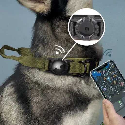 Rugged Tactical Dog Collar with AirTag GPS Tracker Holder
