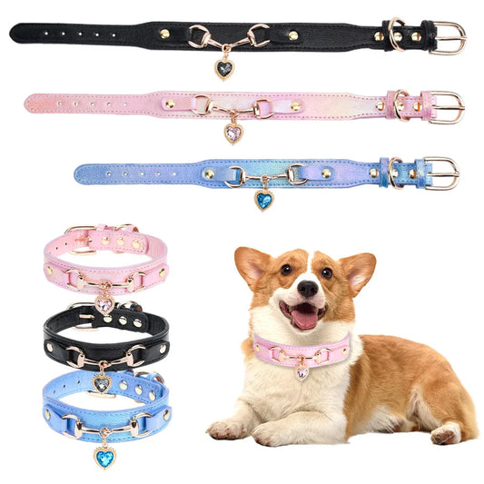 Padded and comfortable PU leather dog collar for small breeds