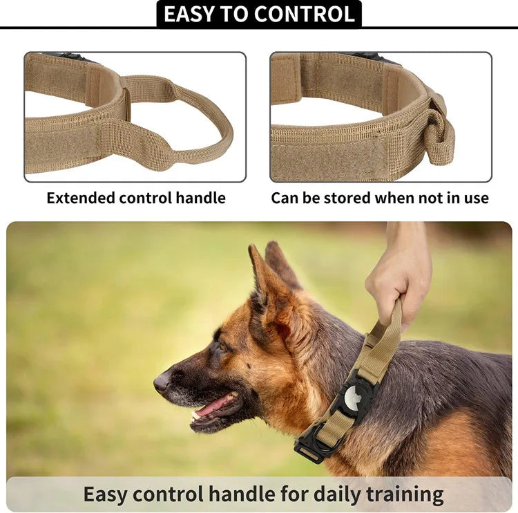 Rugged Tactical Dog Collar with AirTag GPS Tracker Holder